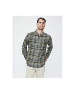 Paige Jeans Mens Everett Plaid Flannel Shirt Coastal Forest