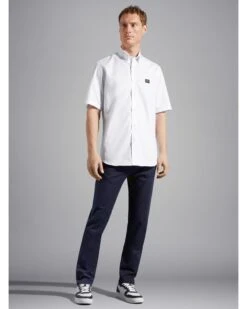 Paul&Shark Paul & Shark Mens Short Sleeved Oxford Shirt White -Boss Shop paul shark mens short sleeved oxford shirt white p44700 282431 zoom