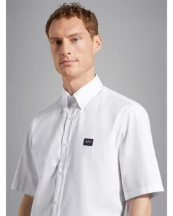 Paul&Shark Paul & Shark Mens Short Sleeved Oxford Shirt White -Boss Shop paul shark mens short sleeved oxford shirt white p44700 282435 zoom