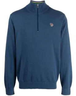 Paul Smith Mens Quarter Zip Zebra Sweatshirt Mid Blue