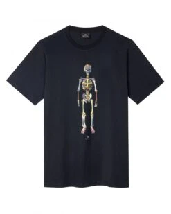 Paul Smith Mens Striped Skeleton Print T Shirt, Dark Navy Tee