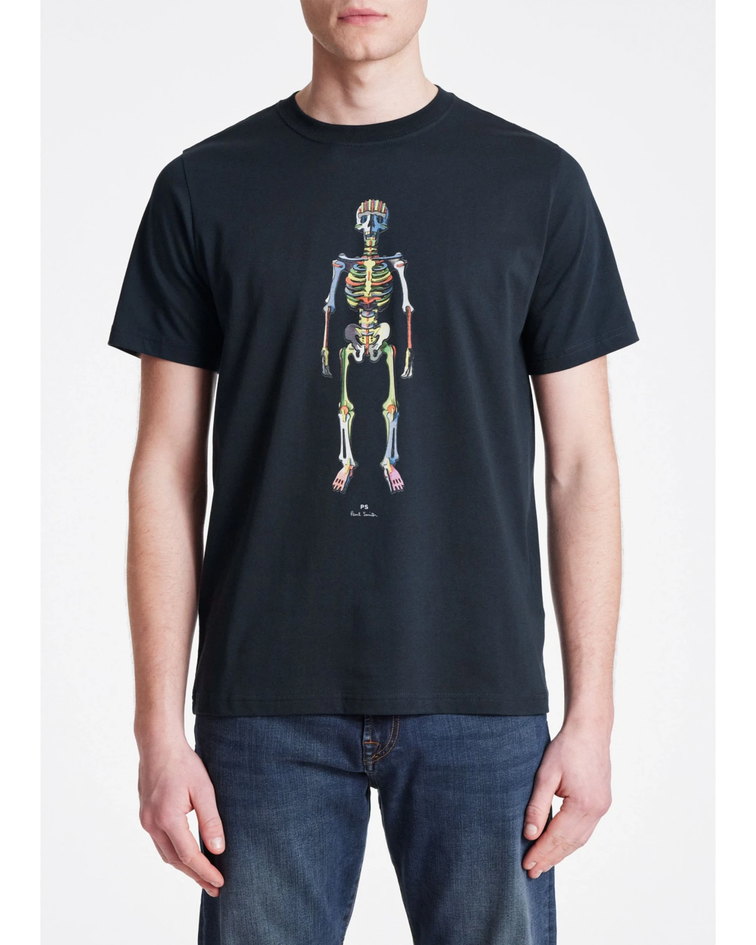 Paul Smith Mens Striped Skeleton Print T Shirt, Dark Navy Tee 4 Paul Smith Mens Striped Skeleton Print T Shirt, Dark Navy Tee - Image 2