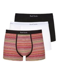 Paul Smith Mens Three Pack Mixed Striped Boxer Briefs, Striped/White/Black Boxers