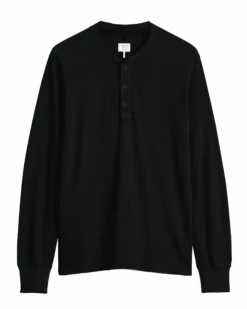 Rag & Bone Mens Henley Long Sleeved T Shirt Jet Black