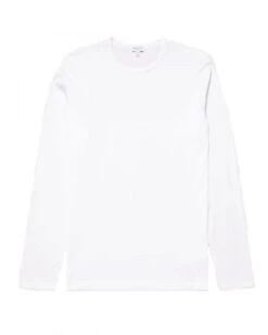 Sunspel Mens Long Sleeved Crew T Shirt White