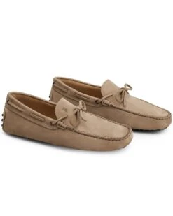 Tod's Mens Gommino Nubuck Leather Driving Shoes, Beige Loafers