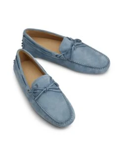 Tod's Mens Gommino Nubuck Leather Driving Shoes, Light Blue Loafers