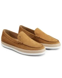 Tod's Mens Nubuck Slip-On Shoes, Caramel Brown Loafers