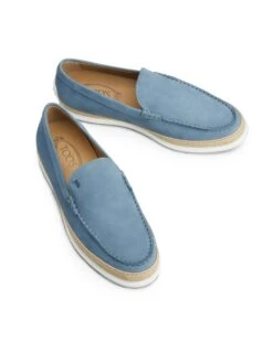 Tod's Mens Nubuck Slip-On Shoes, Light Blue Loafers