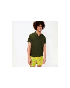 Vilebrequin Mens Pyramid Pepper Green Linen Jersey Polo Shirt -Boss Shop vilebrequin mens pyramid pepper green linen jersey polo shirt p37604 208814 image