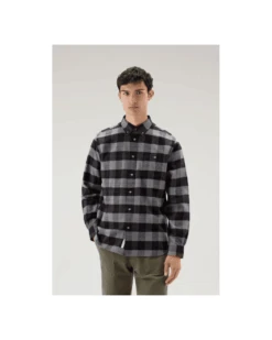 WOOLRICH Mens Traditional Flannel Shirt Black Grey -Boss Shop woolrich mens traditional flannel shirt black grey p44153 278598 image